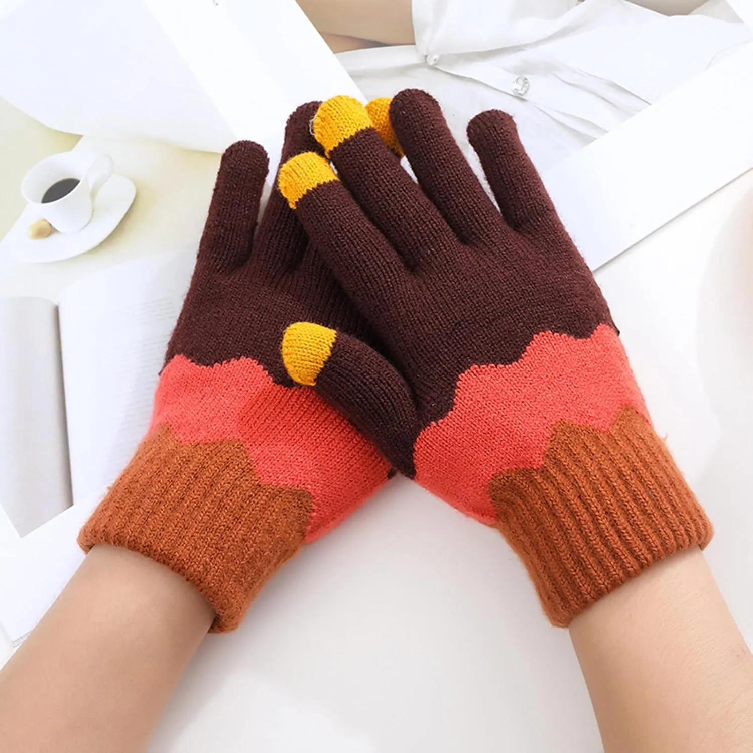 Touchscreen Gloves Winter Snow Flower Printing Winter Thick Knitted Gloves Texting Mittens Warm Touchscreen