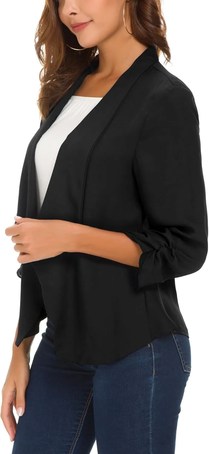 Urban CoCo Women's Ruched Sleeve Lightweight Thin Chiffon Blazer