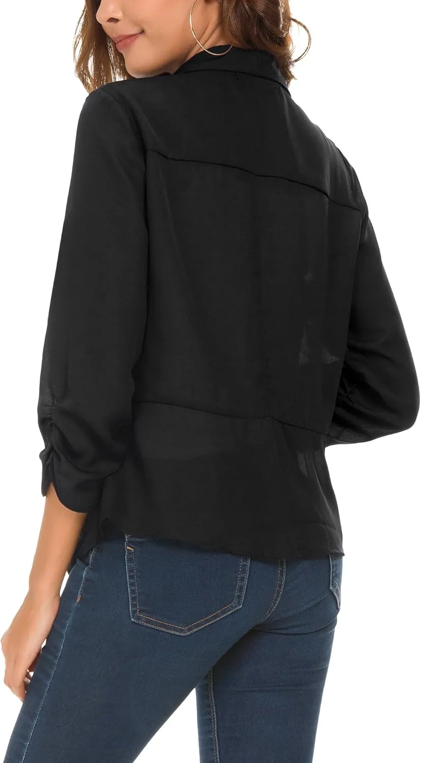Urban CoCo Women's Ruched Sleeve Lightweight Thin Chiffon Blazer