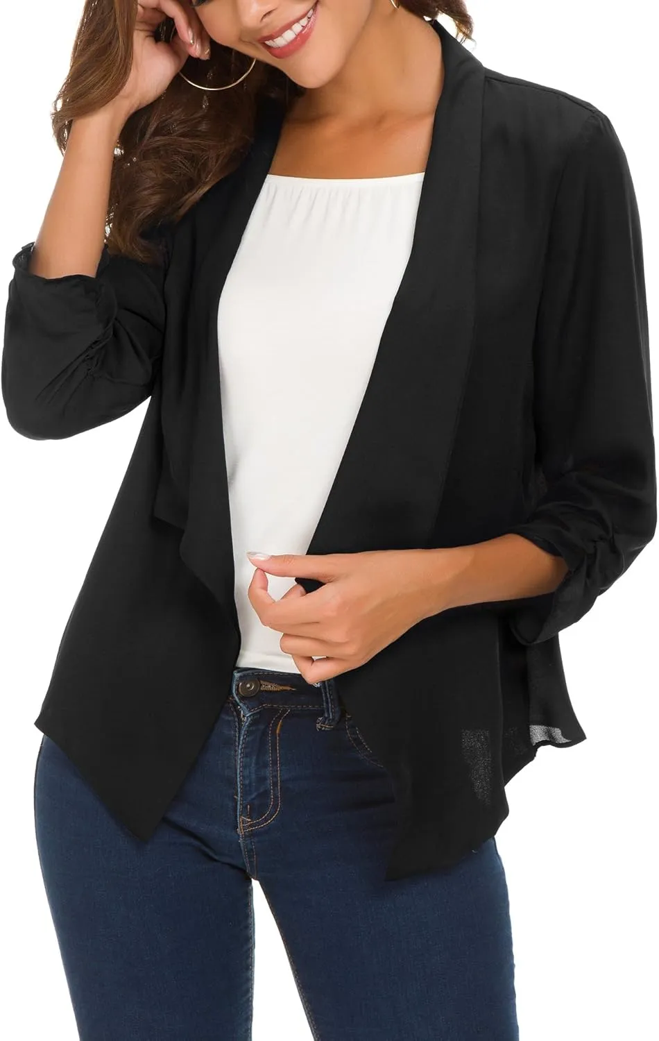 Urban CoCo Women's Ruched Sleeve Lightweight Thin Chiffon Blazer