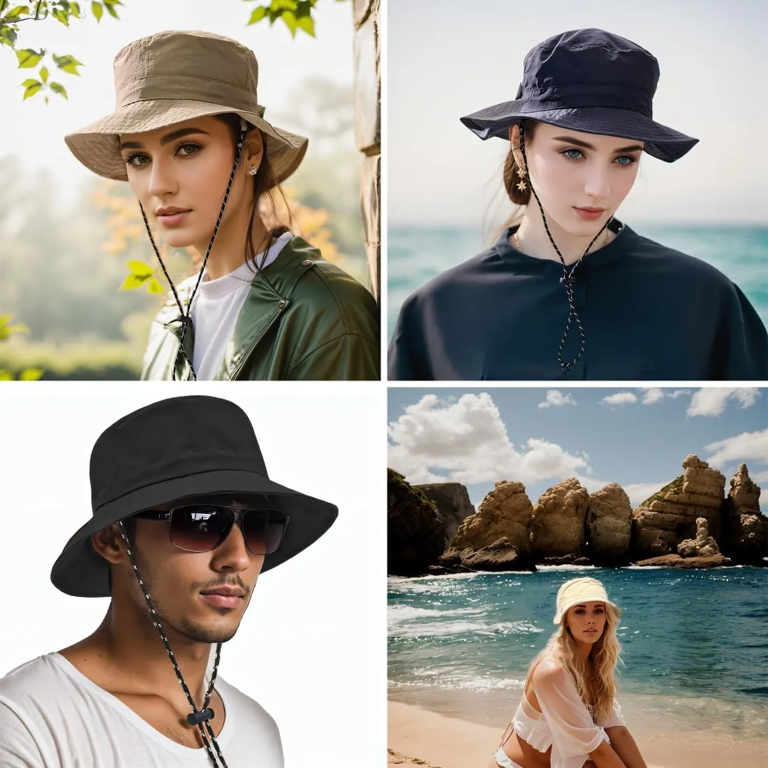 Waterproof Bucket Hat, Fishing Golf Bucket Hat for Men Women Safari Hiking Travel Summer UV Hats Cute Foldable