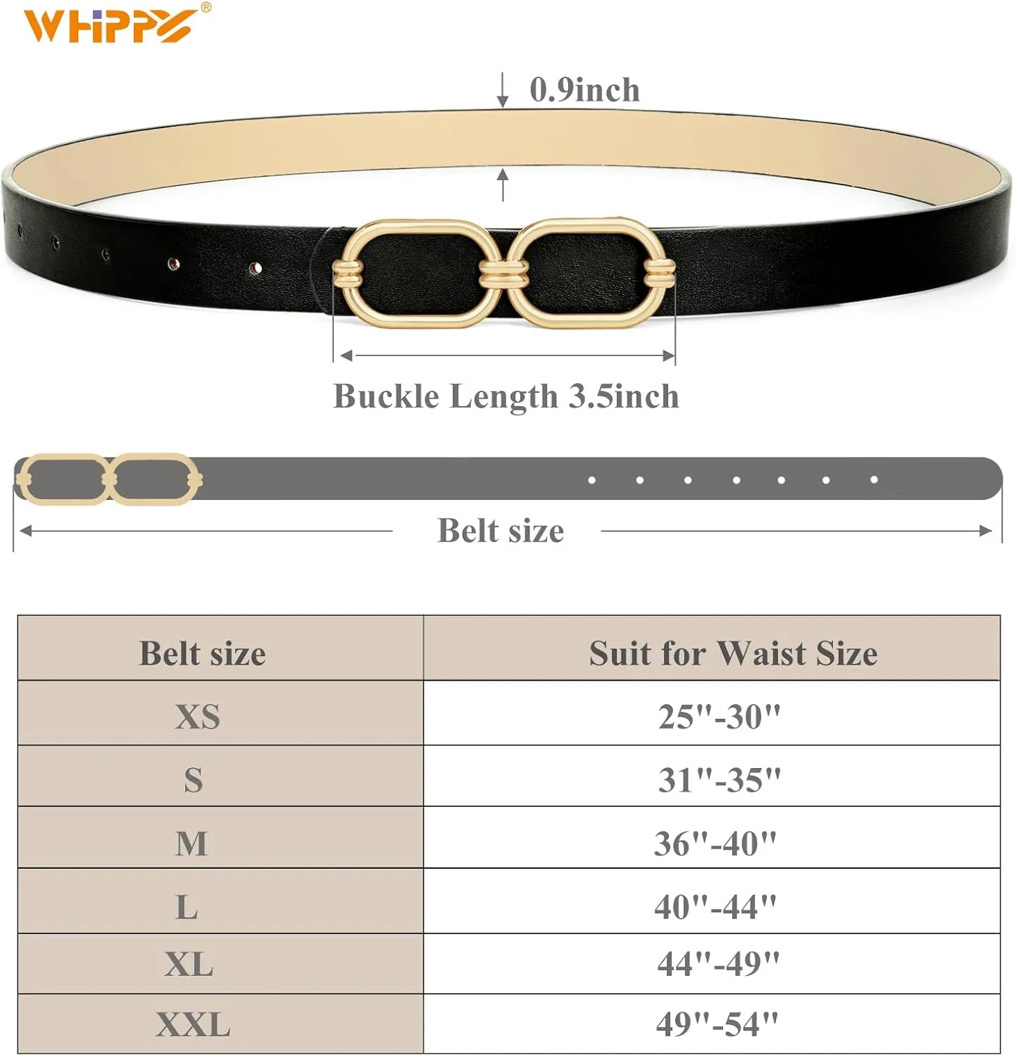 WHIPPY Women Reversible Leather Belts for Jeans Pants Fashion Skinny Belt Ladies Waist Belt with Gold Buckle
