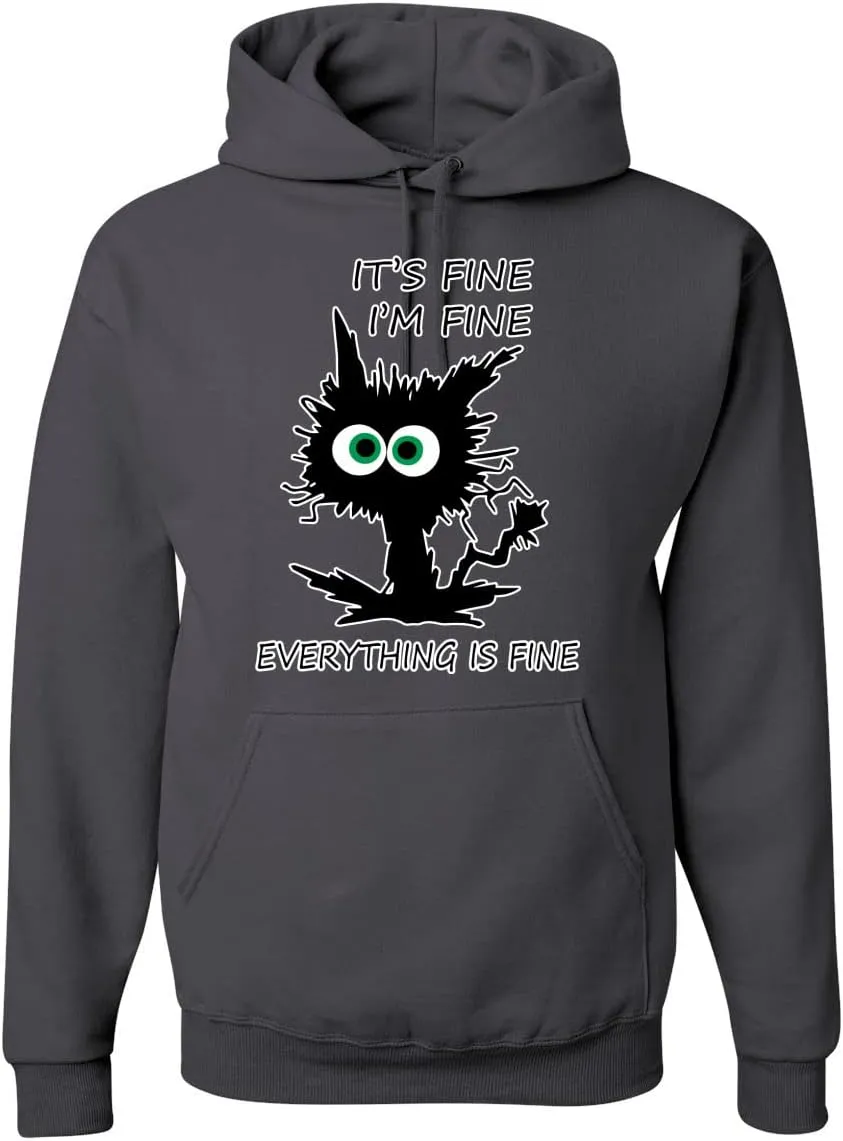 Wild Bobby Cat Joke It's Fine I'm Fine Everything is Fine Cat Lover Unisex Graphic Hoodie Sweatshirt