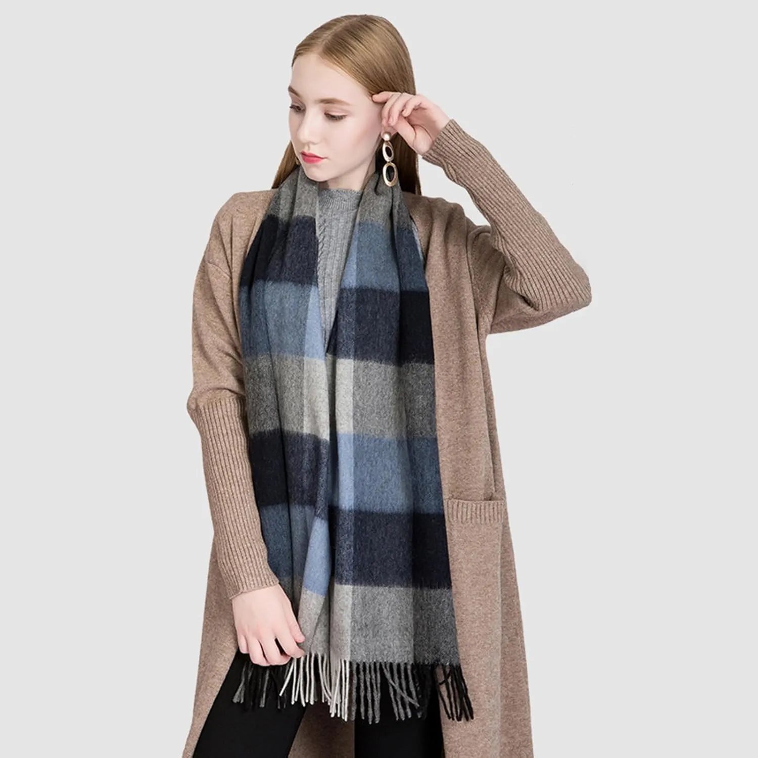 Winter Tartan Scarf Women Men Wool Scarf With Tassel Classic Checked Plaid Cashmere Scarves Warm Pashmina Shawl Wrap