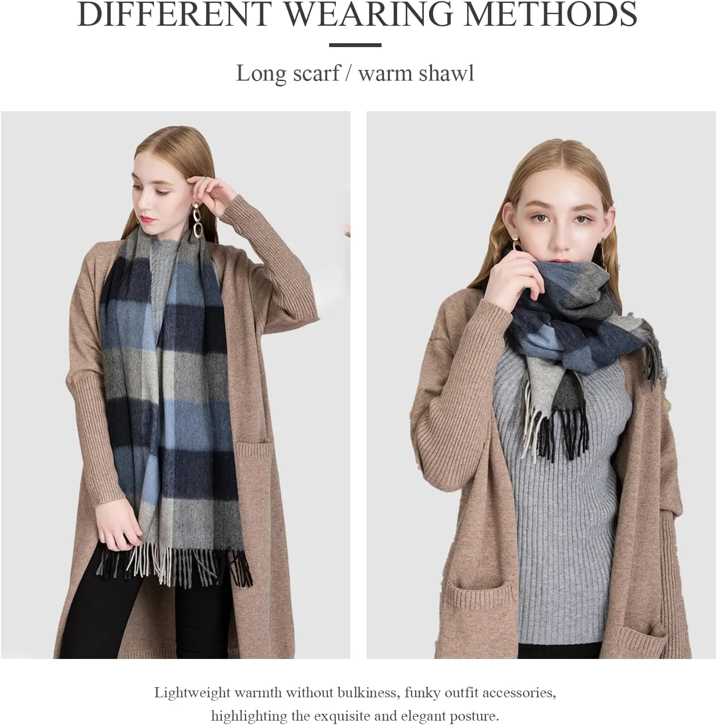 Winter Tartan Scarf Women Men Wool Scarf With Tassel Classic Checked Plaid Cashmere Scarves Warm Pashmina Shawl Wrap