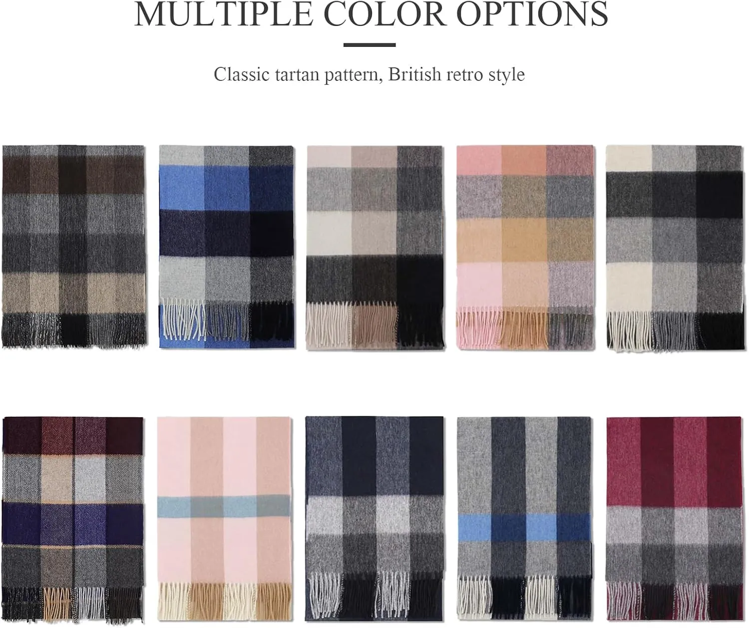 Winter Tartan Scarf Women Men Wool Scarf With Tassel Classic Checked Plaid Cashmere Scarves Warm Pashmina Shawl Wrap