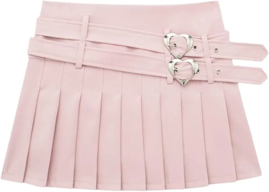 Women's Pink Playful Pleated Skirt Black A Line Mini Skirt