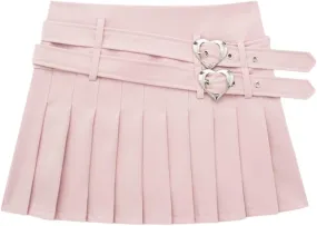 Women's Pink Playful Pleated Skirt Black A Line Mini Skirt