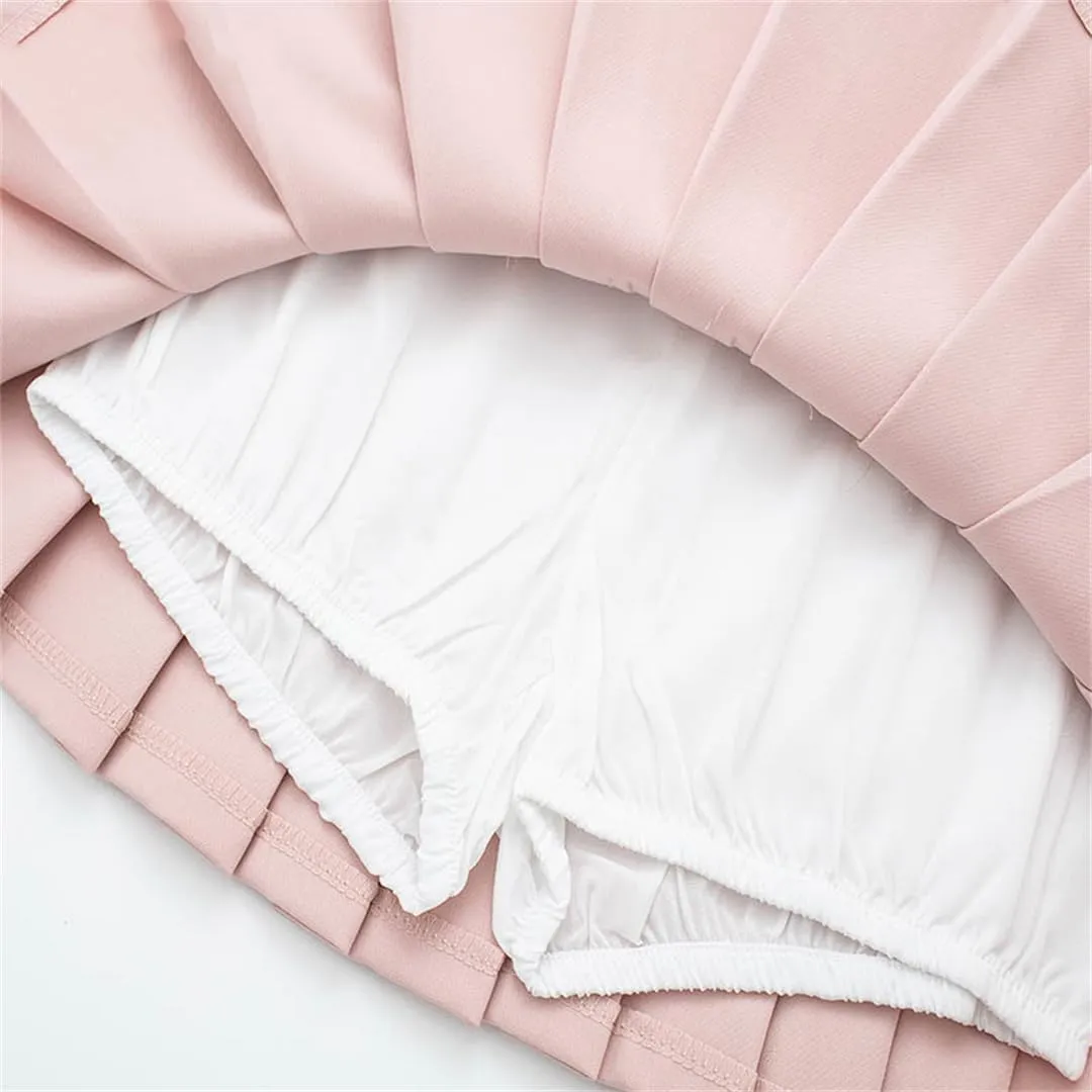 Women's Pink Playful Pleated Skirt Black A Line Mini Skirt