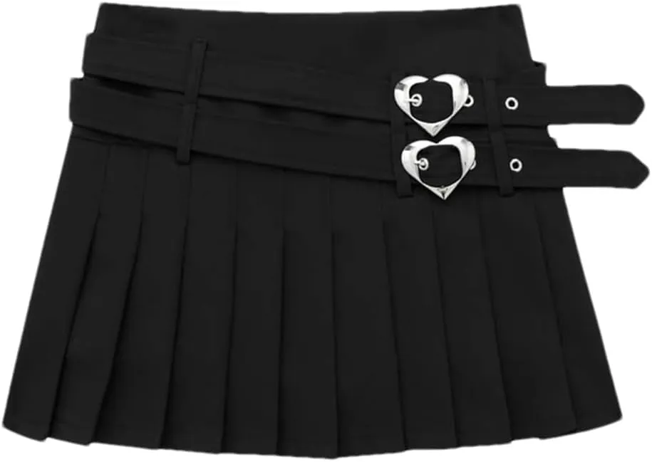 Women's Pink Playful Pleated Skirt Black A Line Mini Skirt