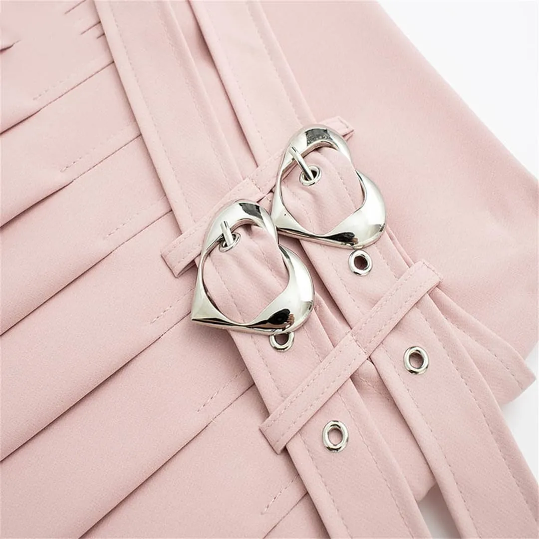 Women's Pink Playful Pleated Skirt Black A Line Mini Skirt