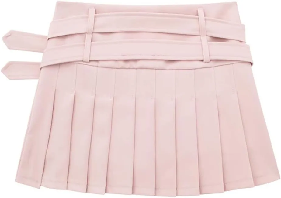 Women's Pink Playful Pleated Skirt Black A Line Mini Skirt