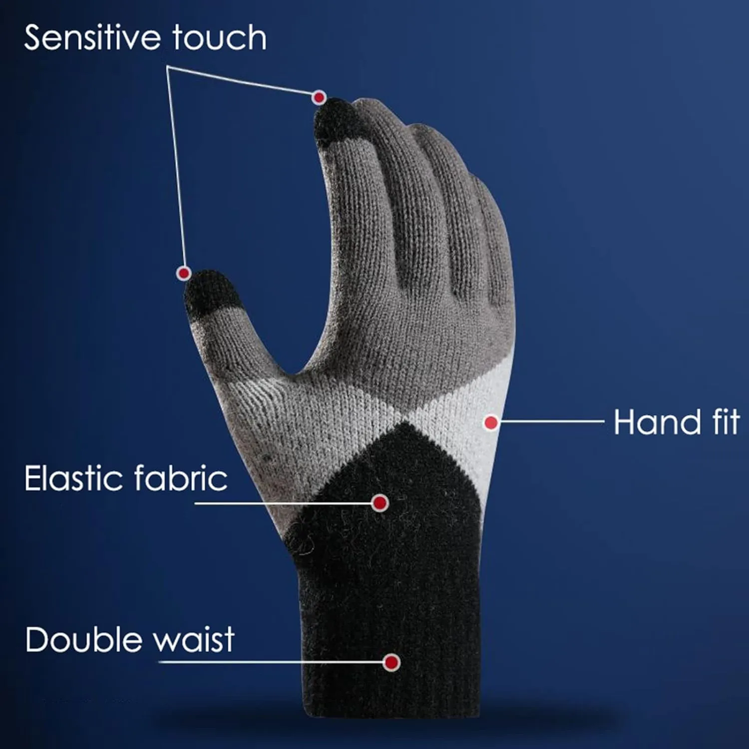 Women's Winter Touchscreen Gloves Warm Knit Gloves, Elastic Cuff Winter Texting Gloves Christmas Halloween
