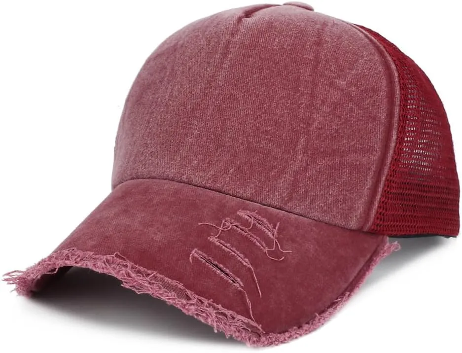 YuMENo Summer Mesh Back Baseball Cap for Women Men Breathable Adjustable Vintage Washed Distressed Cotton Dad Hat