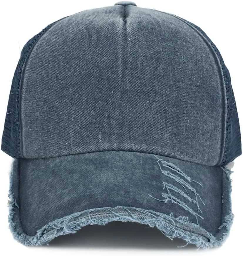 YuMENo Summer Mesh Back Baseball Cap for Women Men Breathable Adjustable Vintage Washed Distressed Cotton Dad Hat