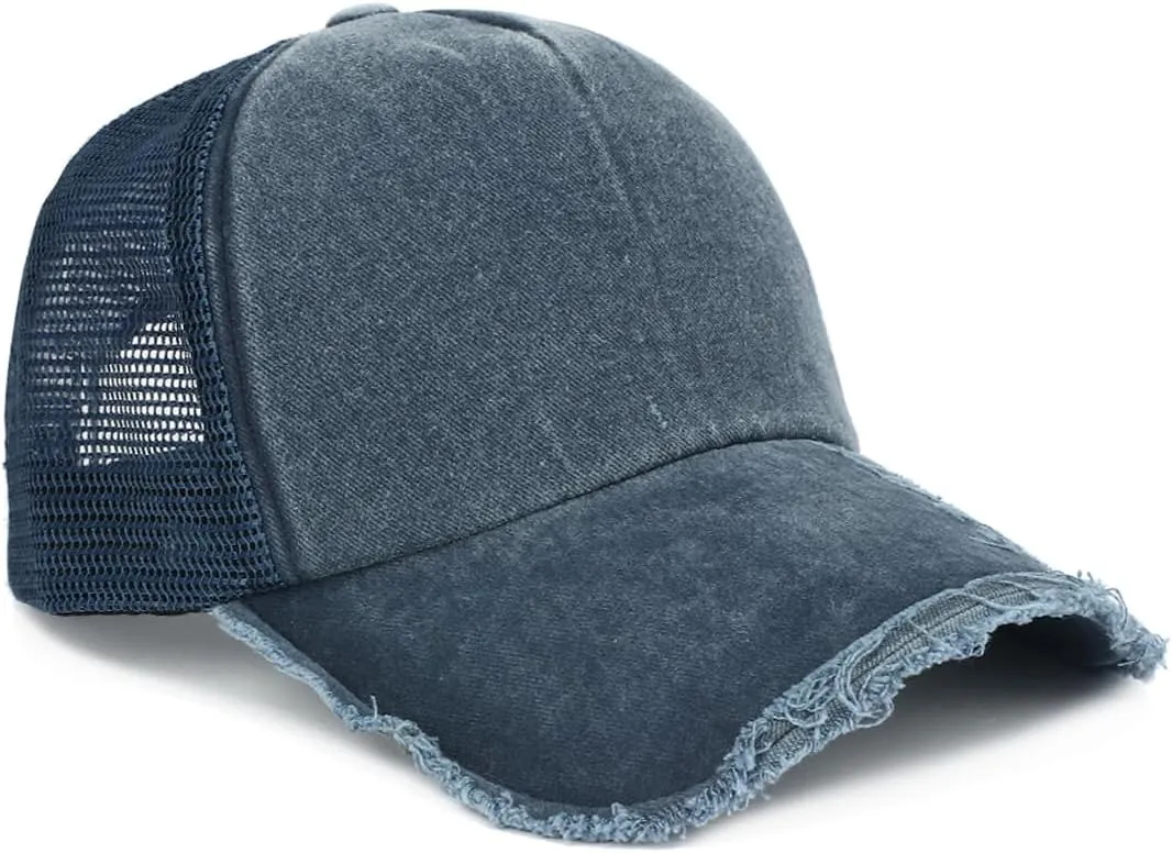 YuMENo Summer Mesh Back Baseball Cap for Women Men Breathable Adjustable Vintage Washed Distressed Cotton Dad Hat